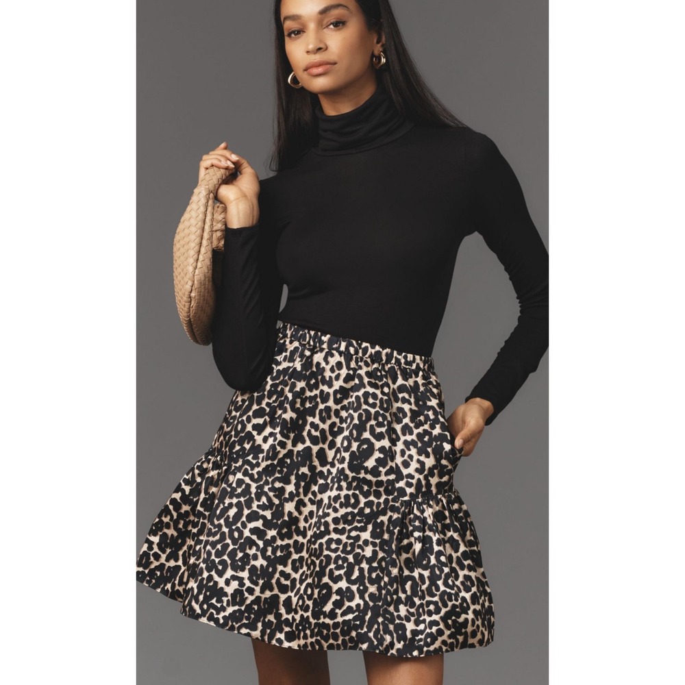 Hope for Flowers Tracy Reese Anthropologie Skirt Tiered Leopard Print structured